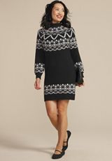 Fair Isle Mock Neck Mini Sweater Dress, , small
