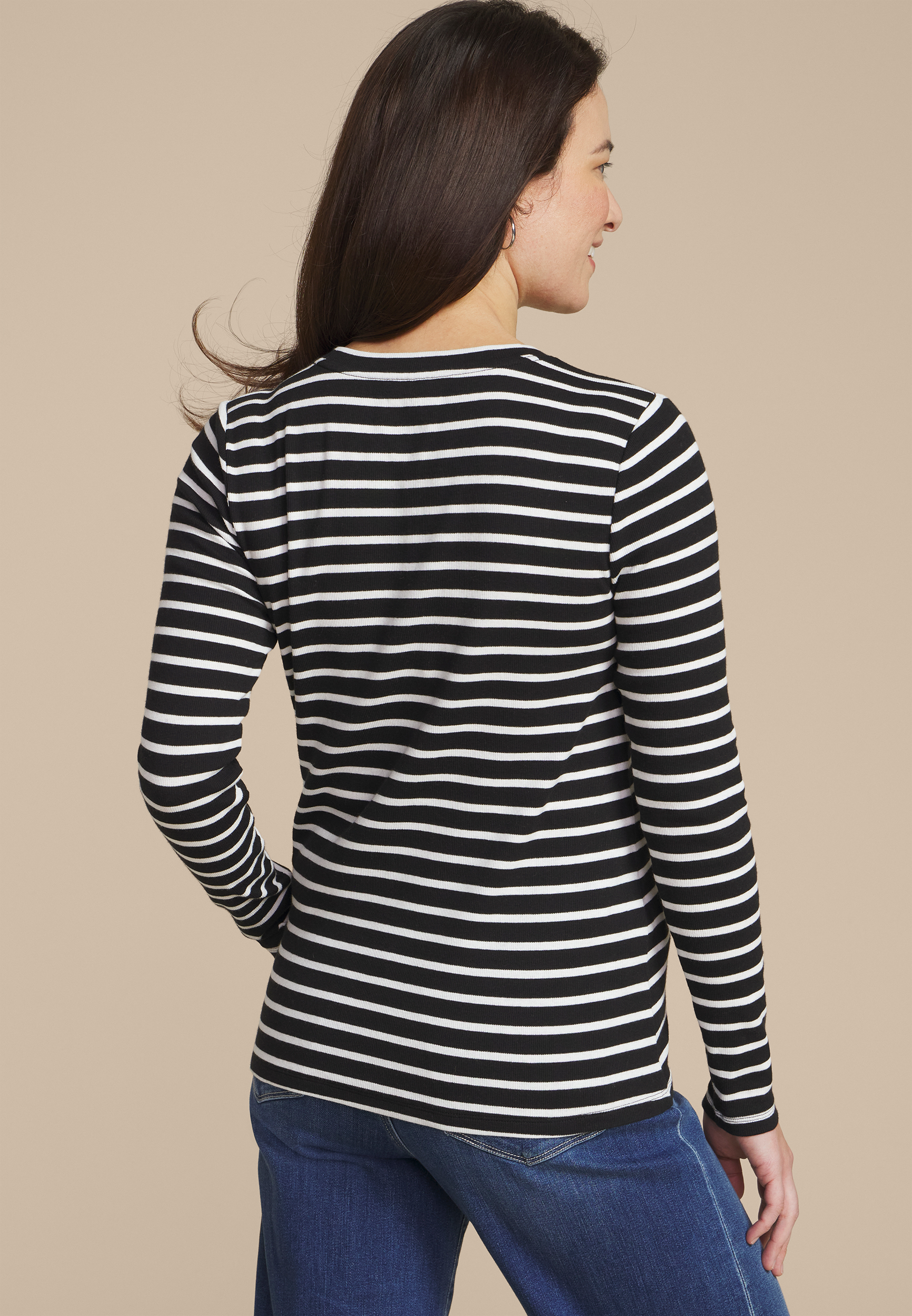 24/7 Striped Ada Ribbed Long Sleeve Tee, C1756, large