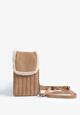 North South Faux Suede And  Sherpa Trim Phone Pouch, , small