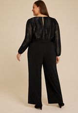 Plus Size Black Chevron Metallic Wrap Jumpsuit, C106, small