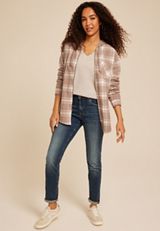 Vintage Plaid Hooded Shacket, ASHWOOD COMBO, small