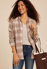Vintage Plaid Hooded Shacket, ASHWOOD COMBO, small