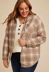 Plus Size Vintage Plaid Hooded Shacket, C3410, small