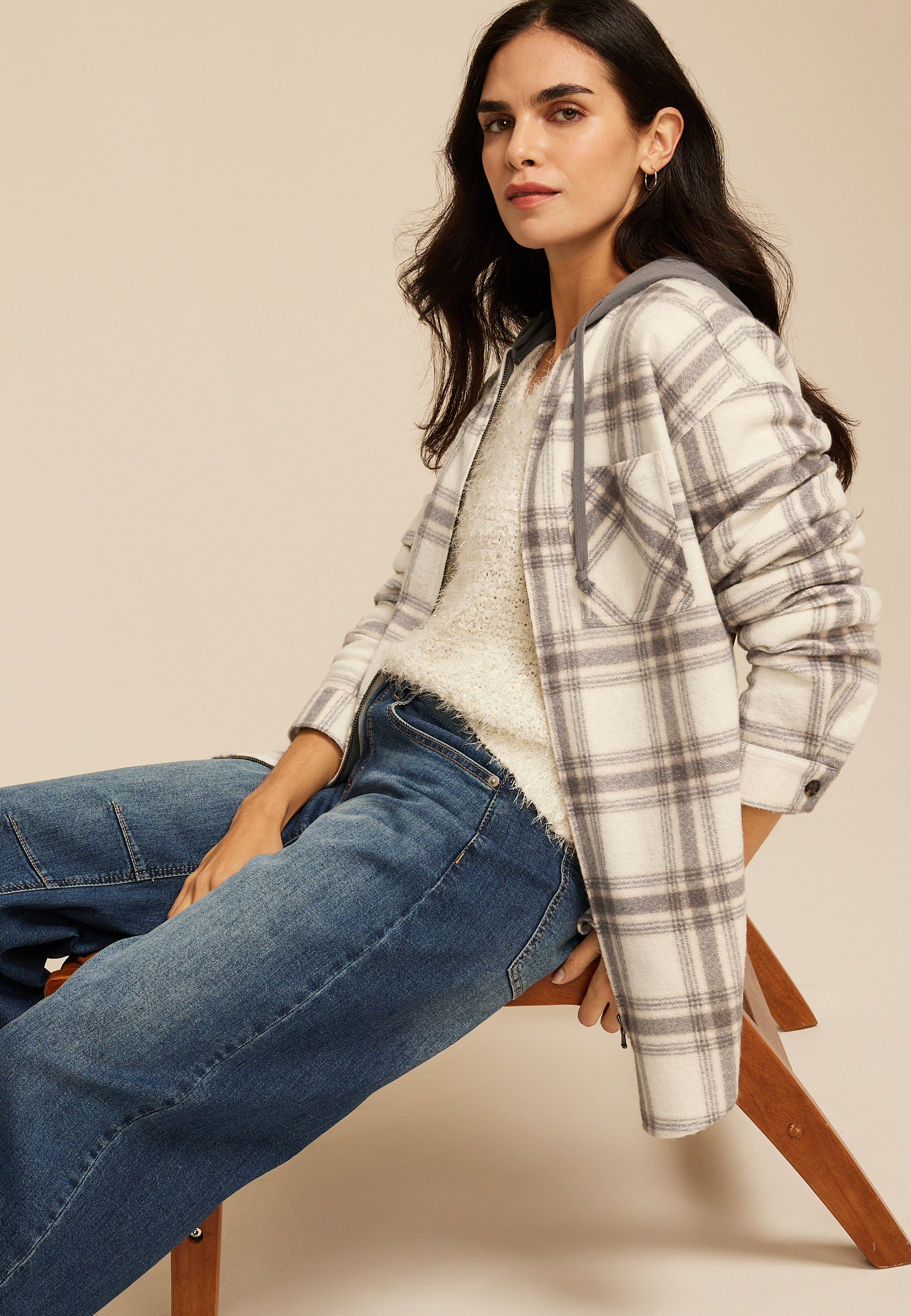 Vintage Plaid Hooded Shacket