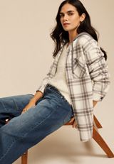Vintage Plaid Hooded Shacket, GRAY COMBO, small
