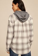 Vintage Plaid Hooded Shacket, GRAY COMBO, small