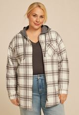 Plus Size Vintage Plaid Hooded Shacket, C1755, small