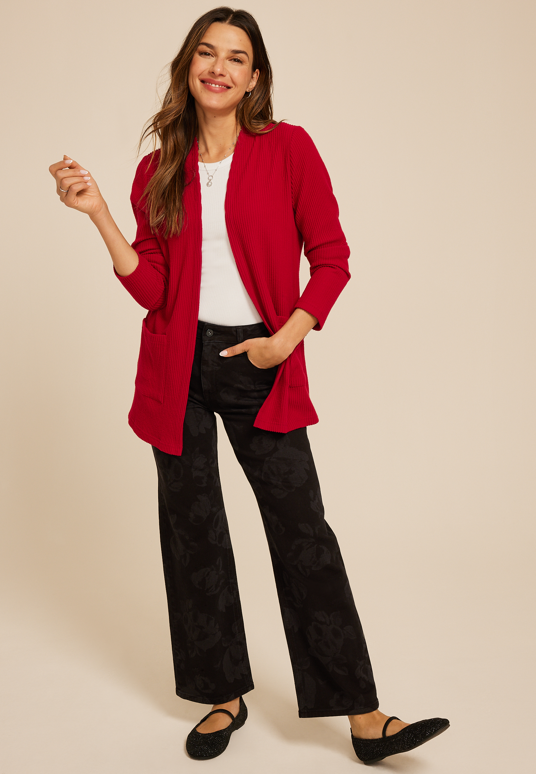 Cozy Ribbed Open Front Cardigan, C4744, large