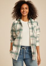 Vintage Plaid Hooded Shacket, CREAM COMBO, small