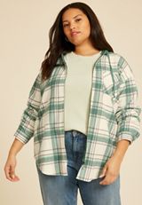 Plus Size Vintage Plaid Hooded Shacket, C4563, small
