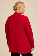 Plus Size Ribbed Open Front Cardigan, REBEL RED, small