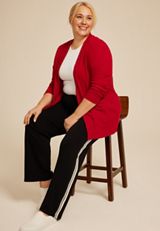 Plus Size Ribbed Open Front Cardigan, REBEL RED, small