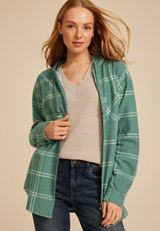 Vintage Plaid Hooded Shacket, C3918, small