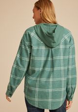 Vintage Plaid Hooded Shacket, C3918, small