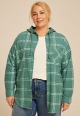 Plus Size Vintage Plaid Hooded Shacket, C3918, small