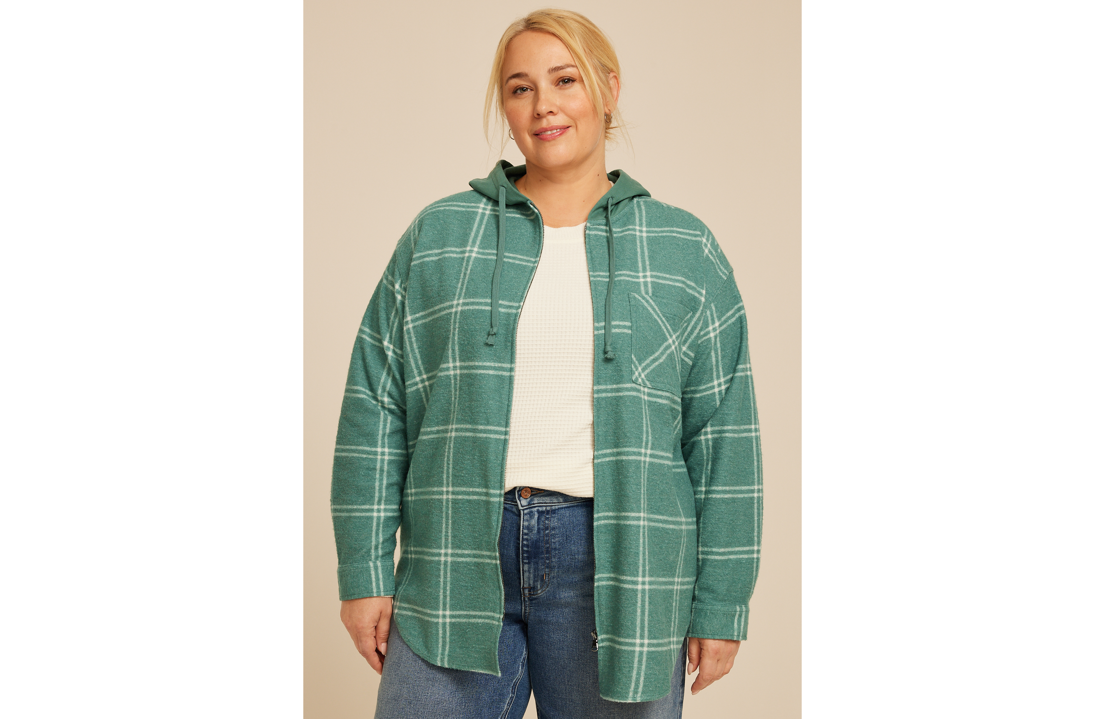 Plus Vintage Plaid Hooded Shacket