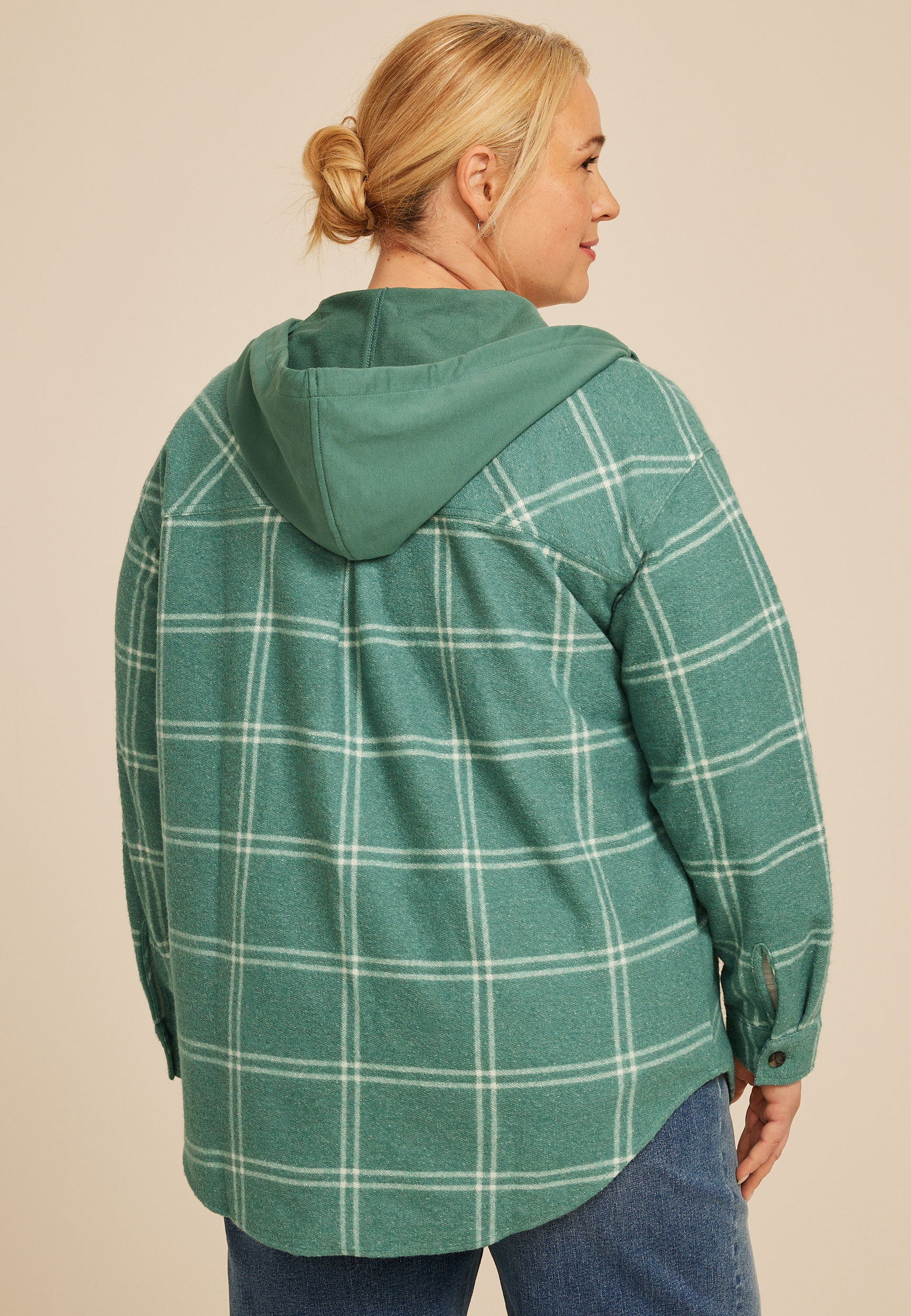 Plus Size Vintage Plaid Hooded Shacket, C3918, large