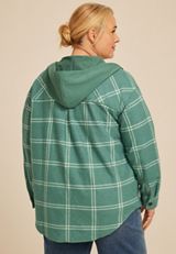 Plus Size Vintage Plaid Hooded Shacket, C3918, small