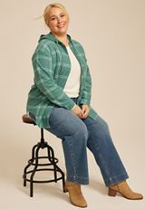 Plus Size Vintage Plaid Hooded Shacket, C3918, small