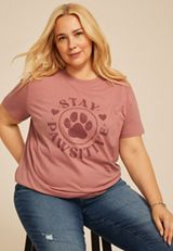 Plus Size Stay Pawsitive Oversized Fit Graphic Tee, C4762, small
