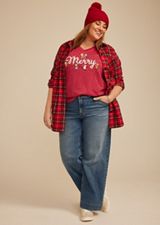 Plus Size Peanuts Merry Classic Fit Graphic Tee, , small