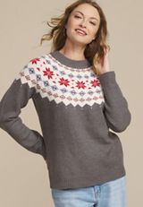 Gray Fair Isle Crew Neck Sweater, , small