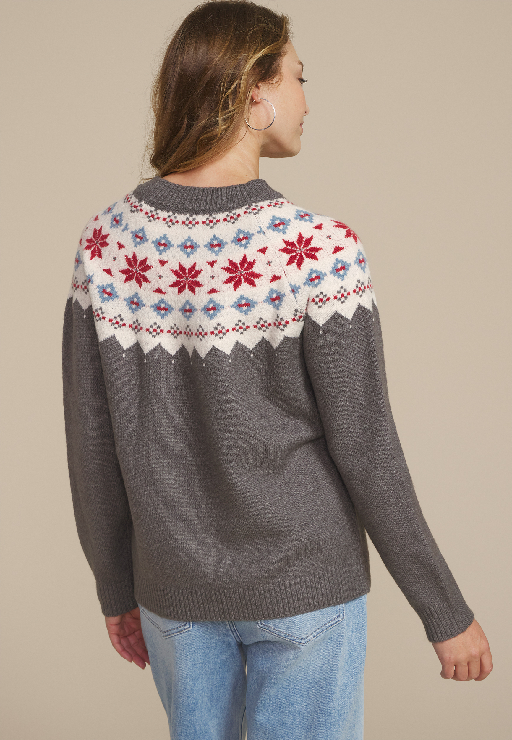 Gray Fair Isle Crew Neck Sweater | maurices