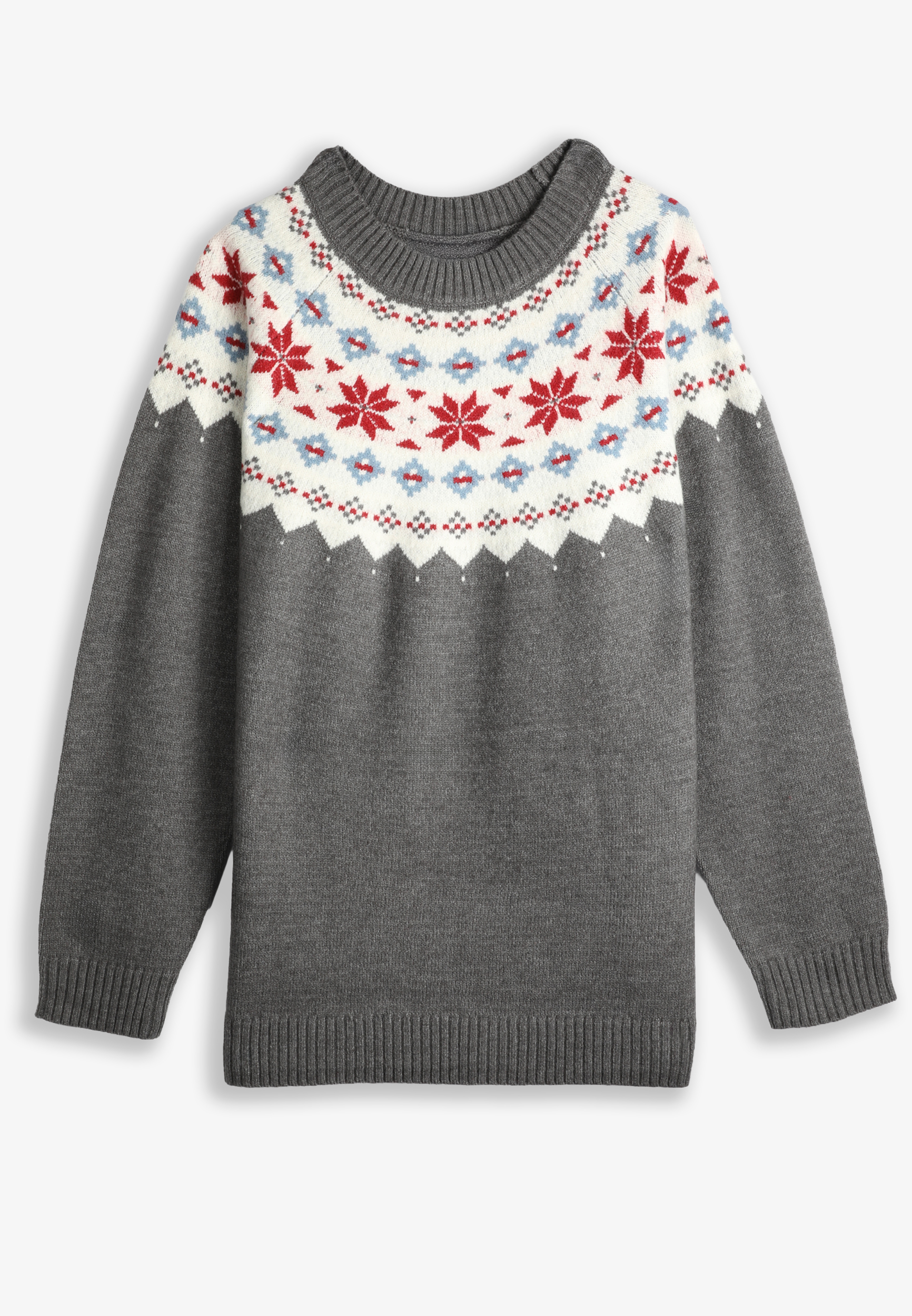 Plus Size Gray Fair Isle Crew Neck Sweater