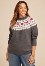 Plus Size Gray Fair Isle Crew Neck Sweater, , small