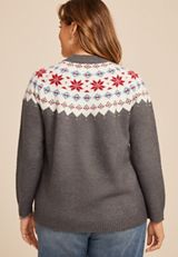 Plus Size Gray Fair Isle Crew Neck Sweater, , small