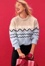 Snowflake Fair Isle Crew Neck Sweater, , small