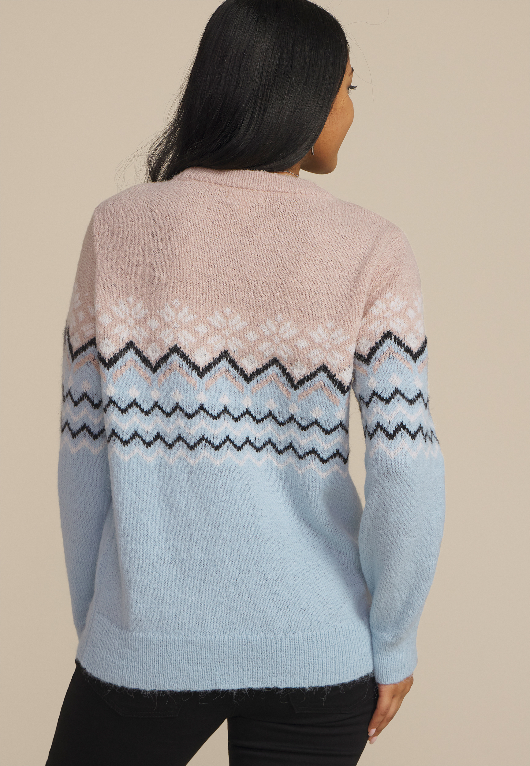 Snowflake Fair Isle Crew Neck Sweater, , large