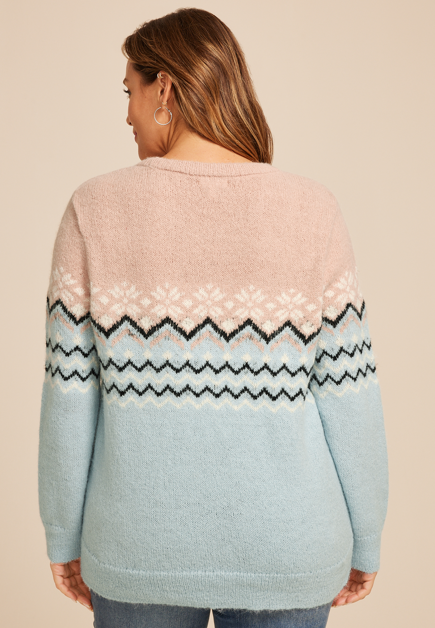 Plus Size Snowflake Fair Isle Crew Neck Sweater, , large