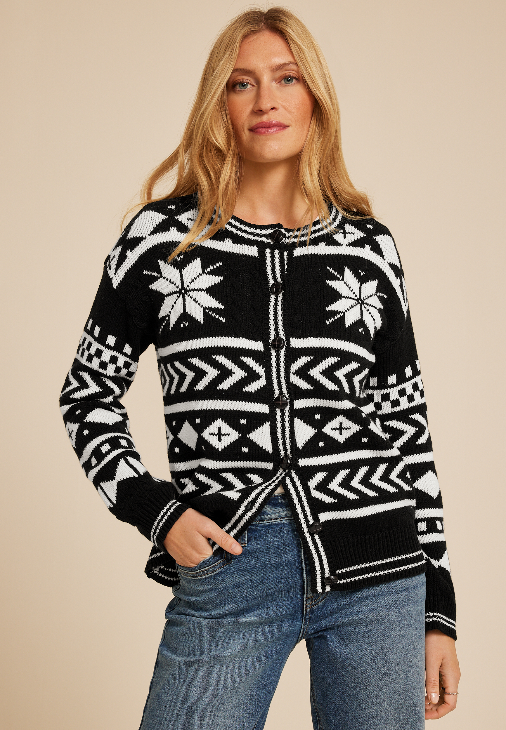 Nordic Snowflake Button Front Cardigan