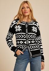 Nordic Snowflake Button Front Cardigan, , small