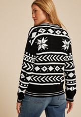 Nordic Snowflake Button Front Cardigan, , small