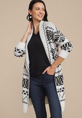 Black and White Fair Isle Shawl Cardigan, , small