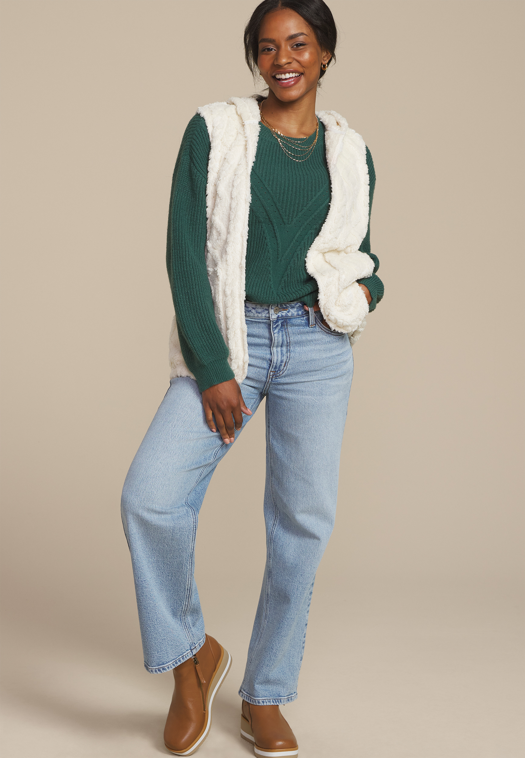Green V Stitch Crew Neck Sweater, MYRTL GREEN, large