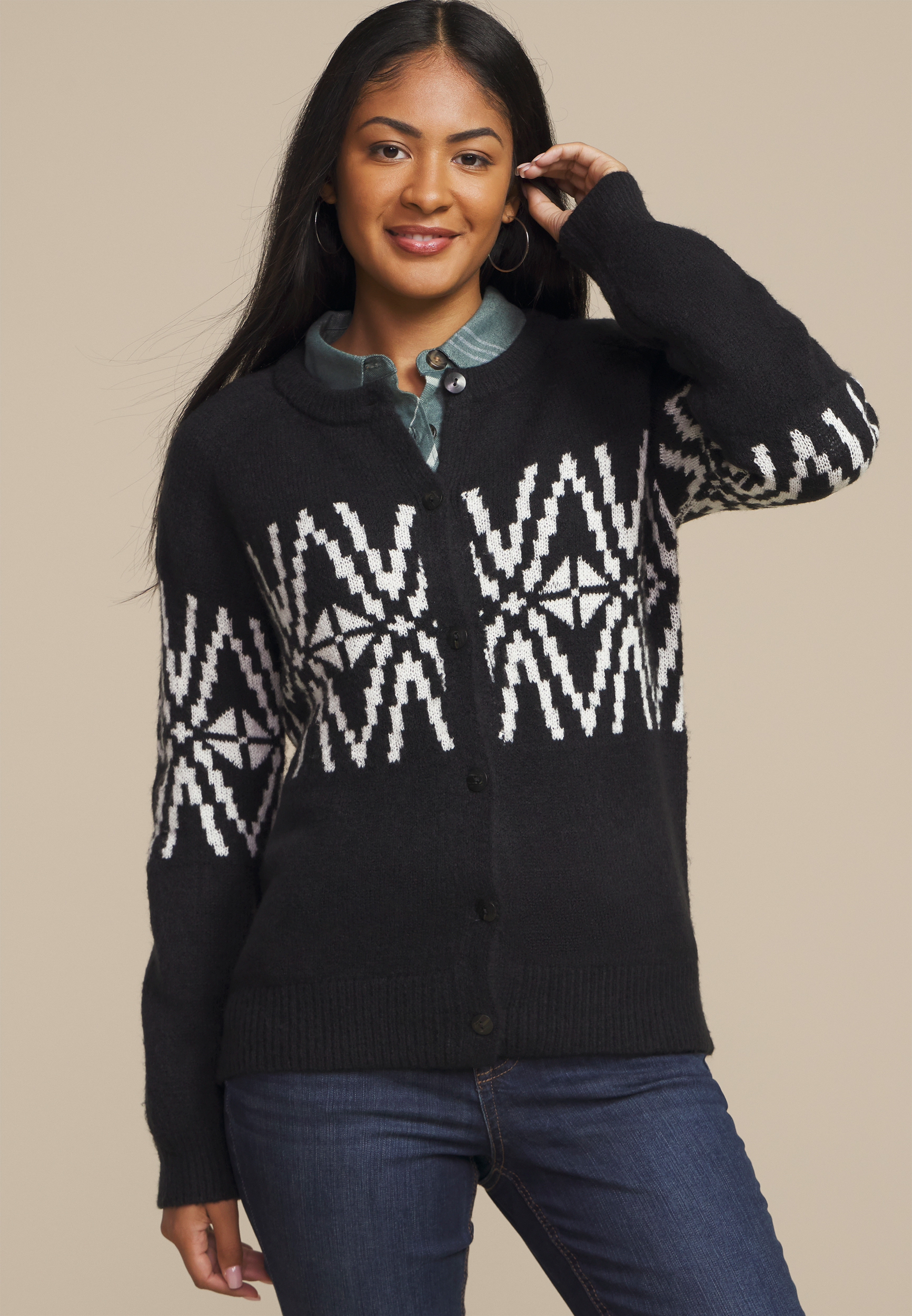 Geo Fairisle Button Front Cardigan