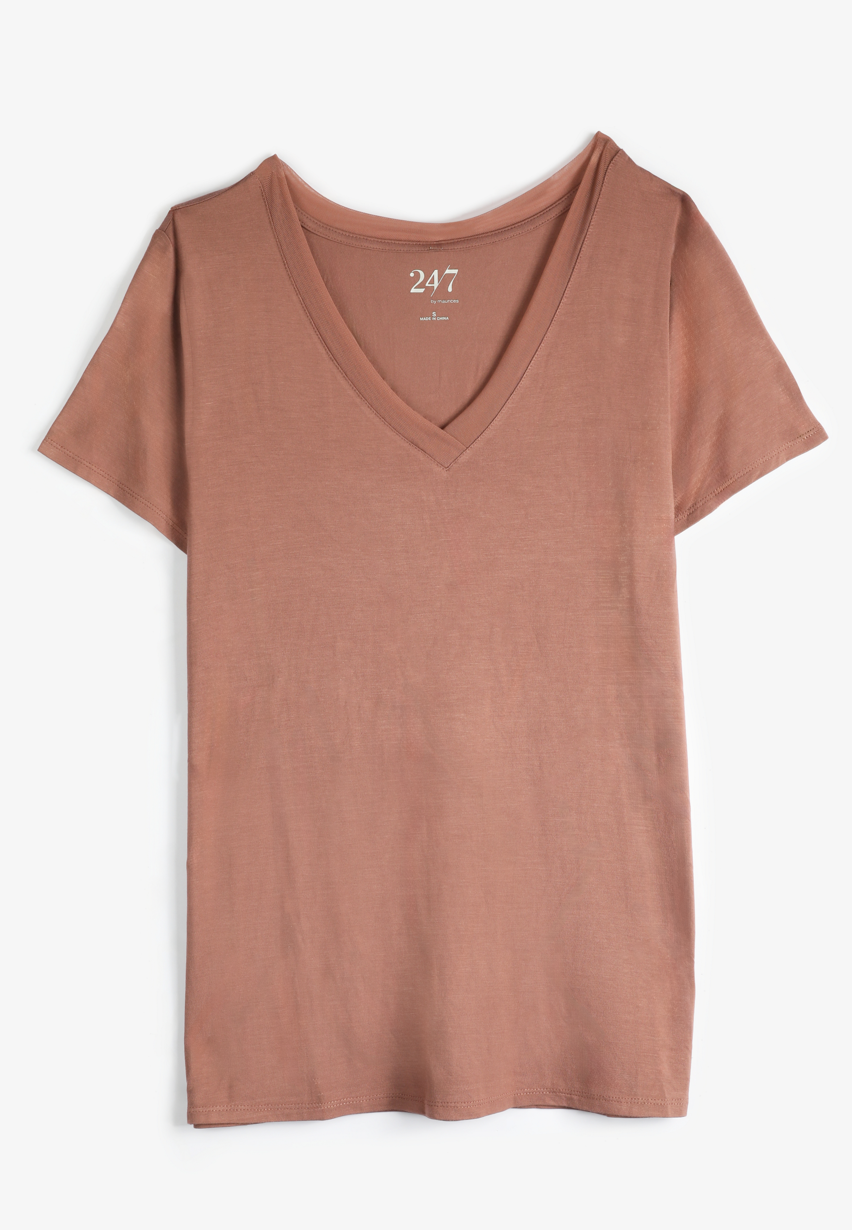Plus Size 24/7 Mesh Trim V Neck Tee