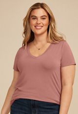 Plus Size 24/7 Mesh Trim V Neck Tee, JASPER BROWN, small