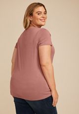 Plus Size 24/7 Mesh Trim V Neck Tee, JASPER BROWN, small
