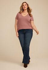 Plus Size 24/7 Mesh Trim V Neck Tee, JASPER BROWN, small