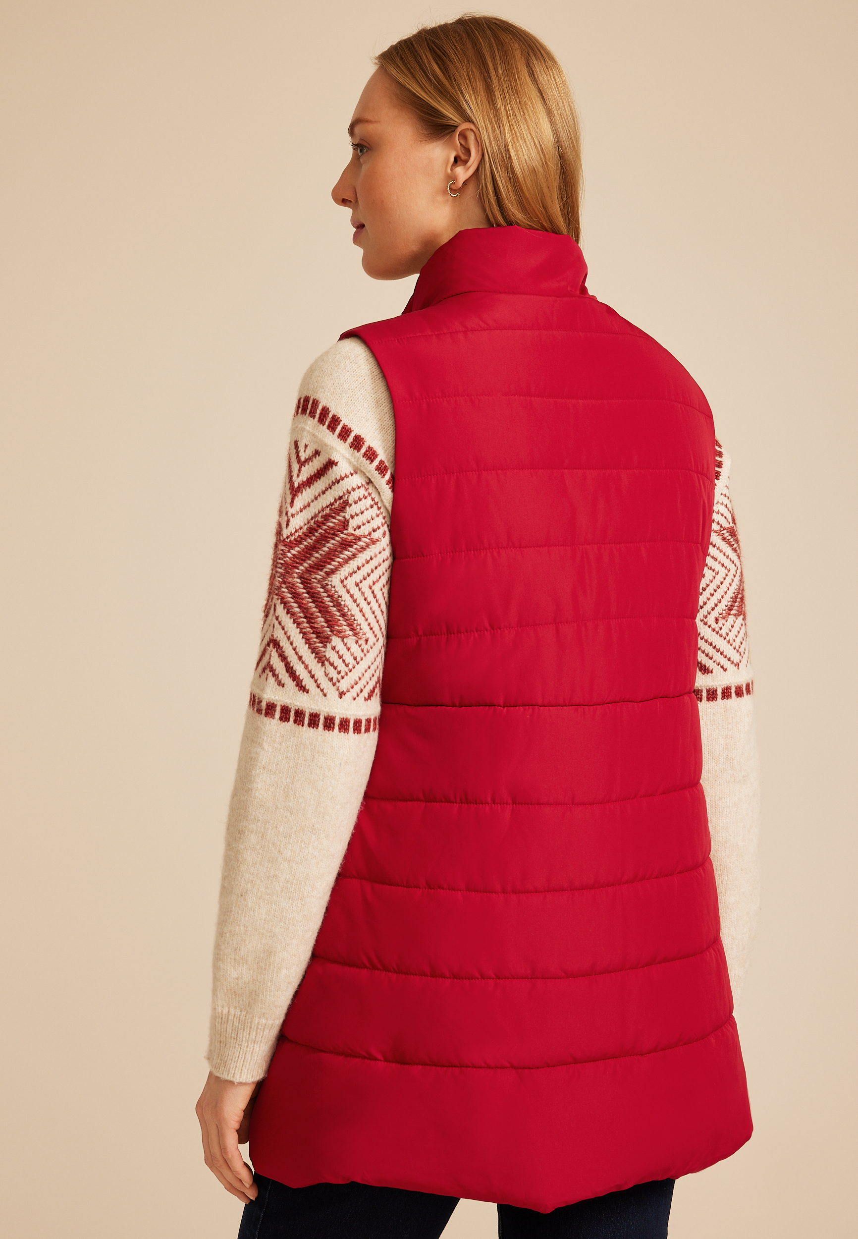 Long Quilted Puffer Vest, , large