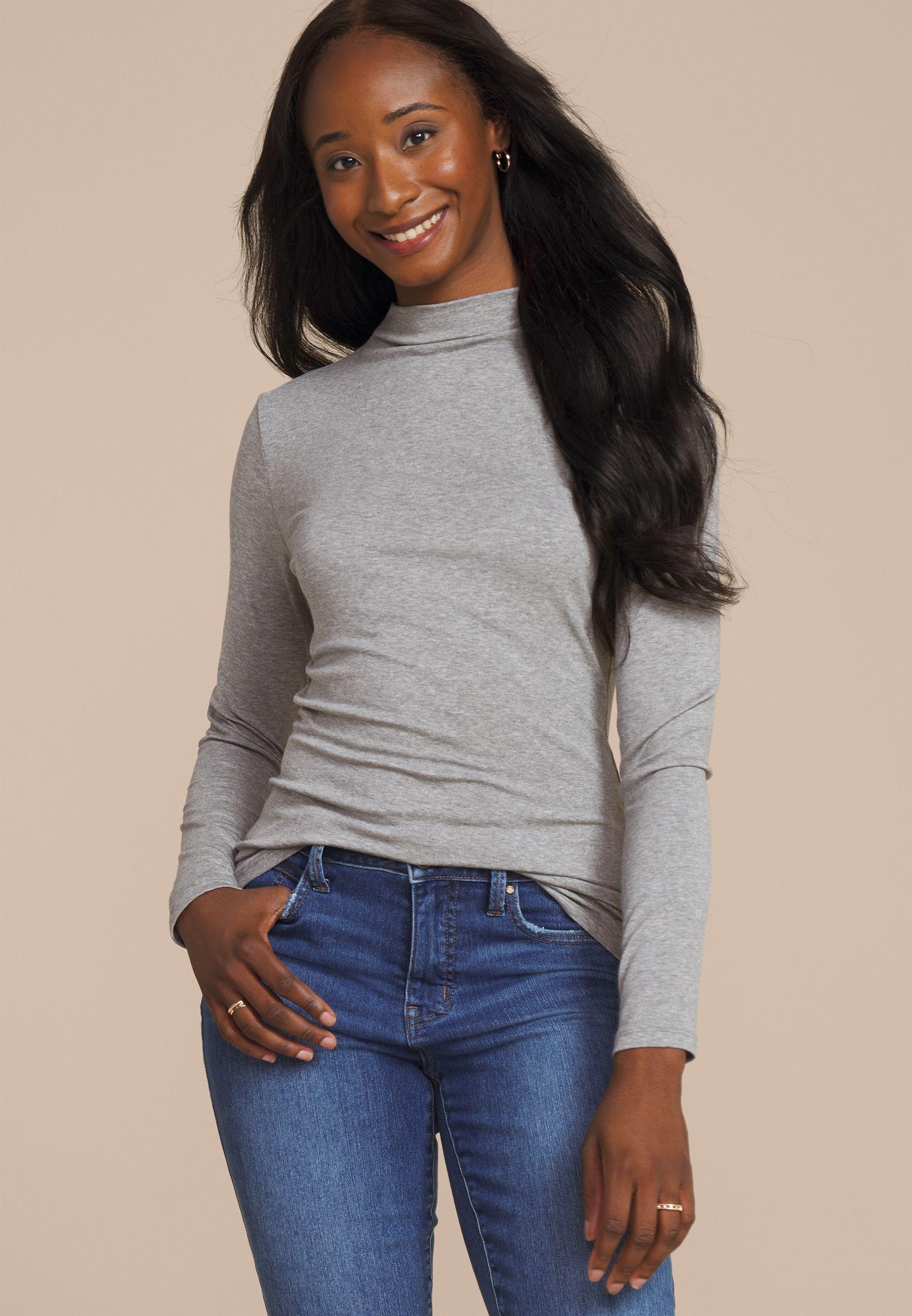 24/7 Heathered Gray Mock Neck Long Sleeve Tee