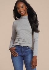24/7 Heathered Gray Mock Neck Long Sleeve Tee, C3348, small