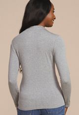 24/7 Heathered Gray Mock Neck Long Sleeve Tee, C3348, small