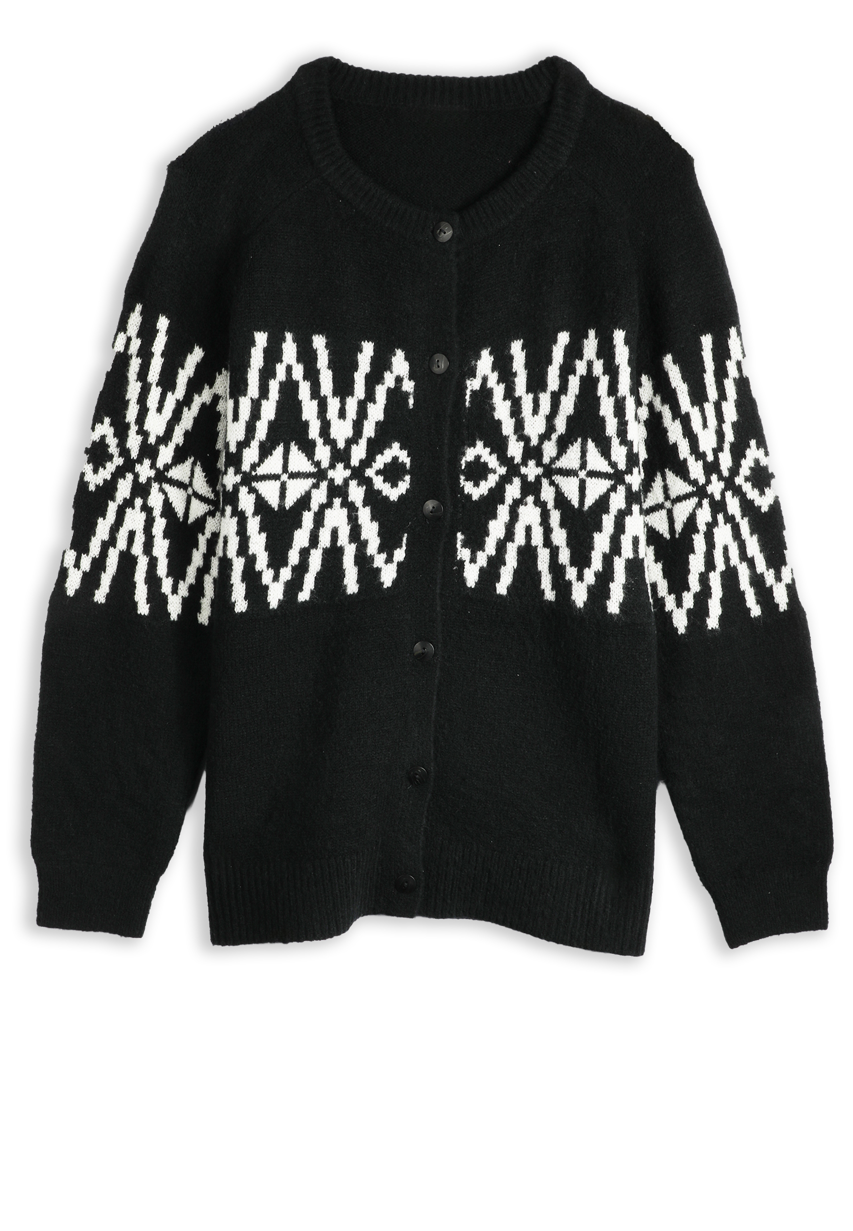 Plus Size Geo Fair Isle Button Front Cardigan