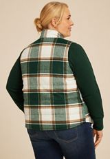 Plus Size Green Plaid Puffer Vest, , small