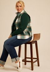 Plus Size Green Plaid Puffer Vest, , small